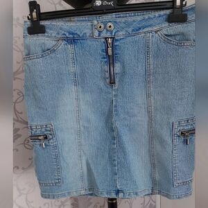Denim Cargo Mini Skirt Low Rise Size 5 Blue